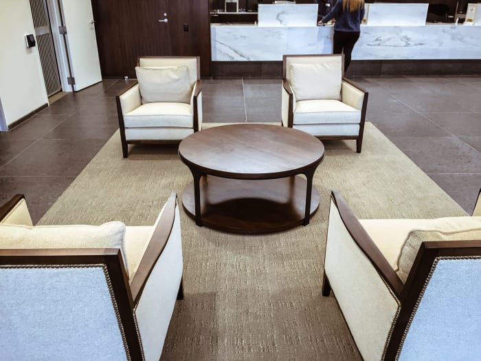 Circular Walnut Coffee Table for Waiting Room