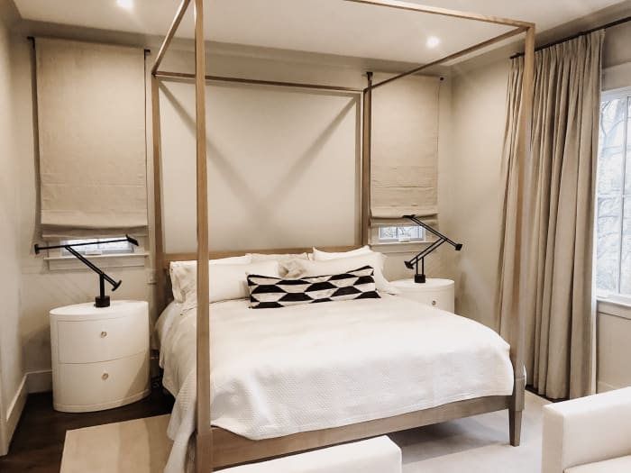 Bed with White Glossy Side Table