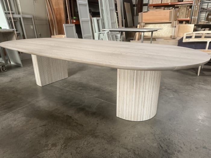 Oval White Oak Dining Table in Ghost White