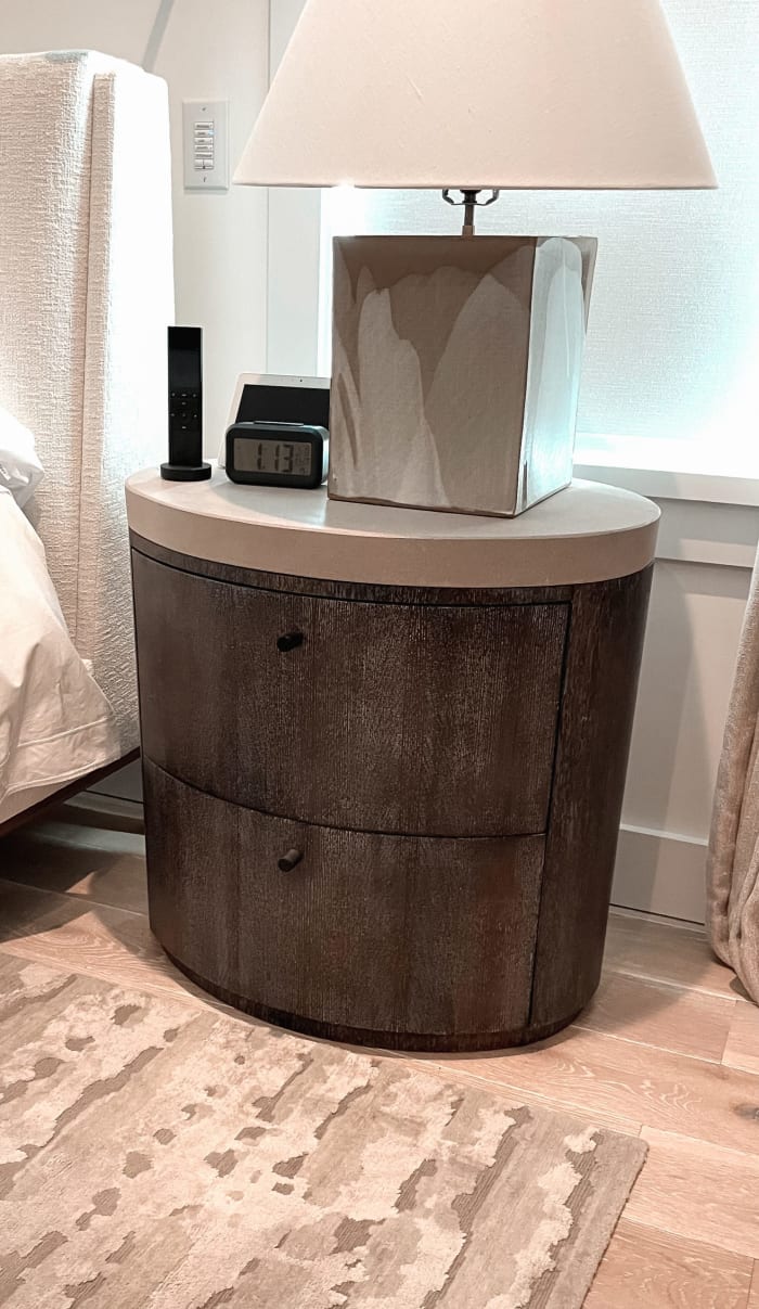 Elliptical Oak & Stone Side Tables