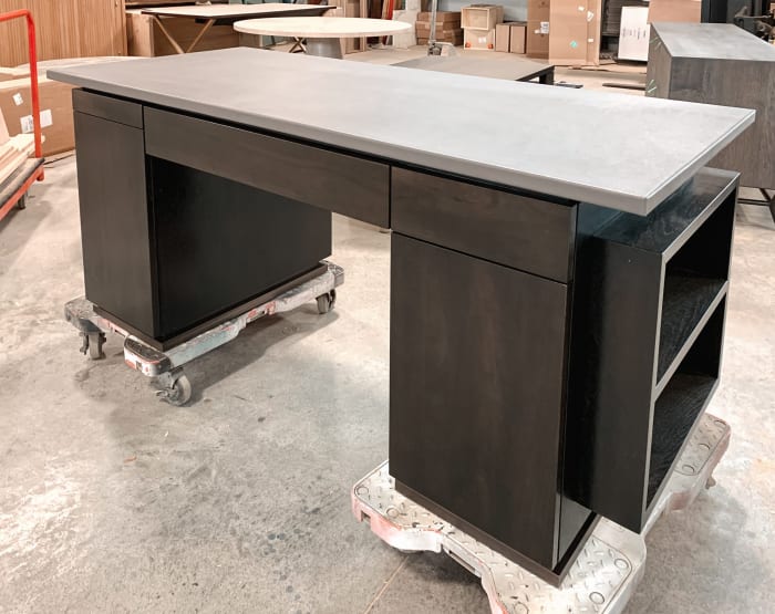 Smooth, Ebonized Walnut and Leather Desk