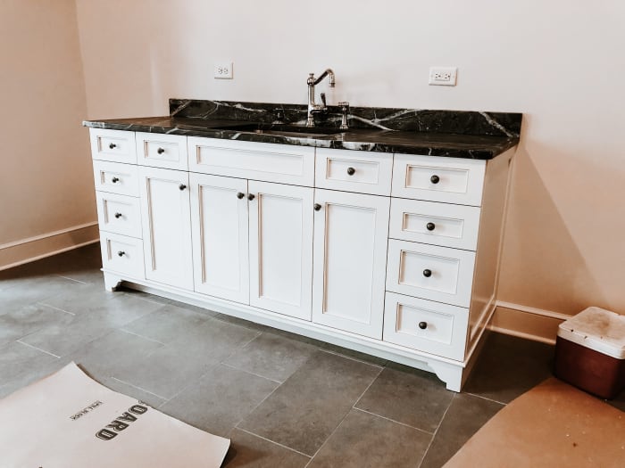 White Bathroom Vanity with Marble Counter