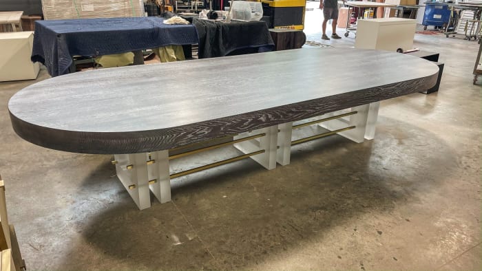 White Oak, Resin, And Brass Dining Table