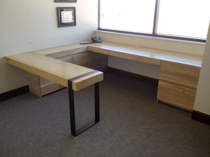 U-Shaped White Oak Office Desk