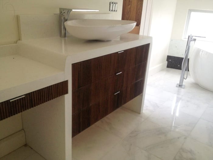 White & Wooden Bathroom Vanity with Circular Sink