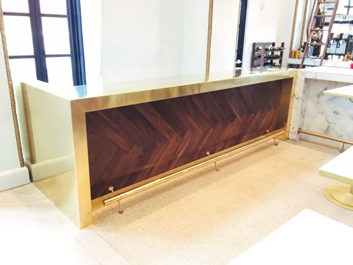 Brass Bar with Herringbone Wood