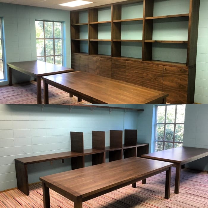 Walnut Office Tables and Shelving