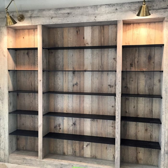 White Oak Shelving With Black Shelves