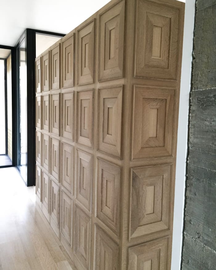 White oak bed headboard/wall divider