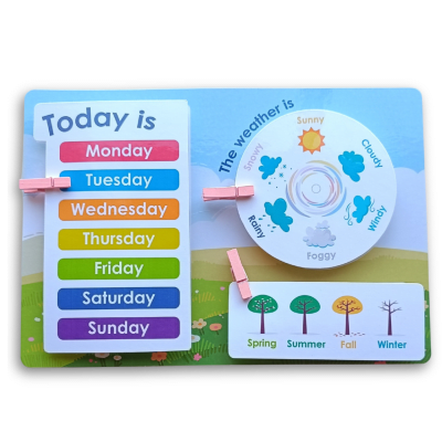 Panel magnético de rutinas, fecha y clima en inglés · Daily routines, date and weather magnetic board in English