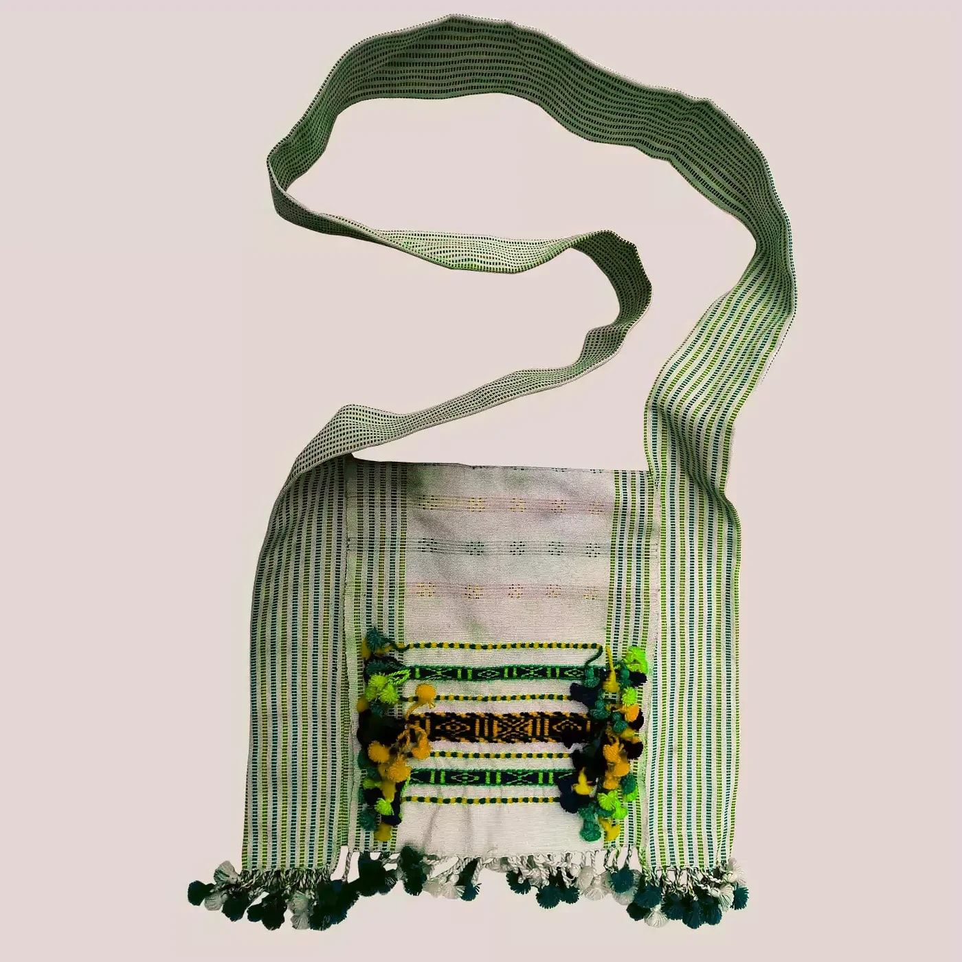 Jarong in Mango green & white, handwoven Karbi jarong
