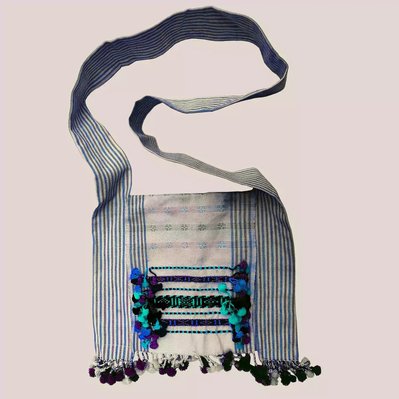 Jarong in White & blue, handwoven Karbi jarong