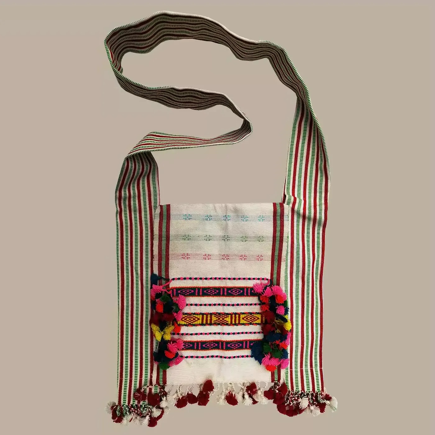 Jarong in White & red, No. 2, handwoven Karbi jarong