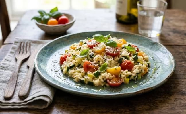 15 Minute cherry tomato and courgette risotto