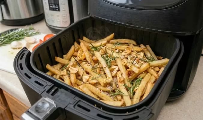 Crispy air fryer rosemary and garlic fries