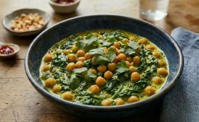 One-Pan Spinach & Chickpea Coconut Curry in a bowl