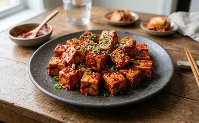 Spicy Korean marinated tofu pieces