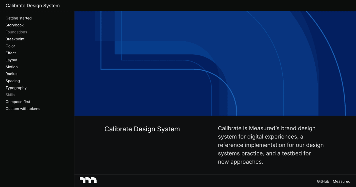 Screenshot of the Calibrate design system website