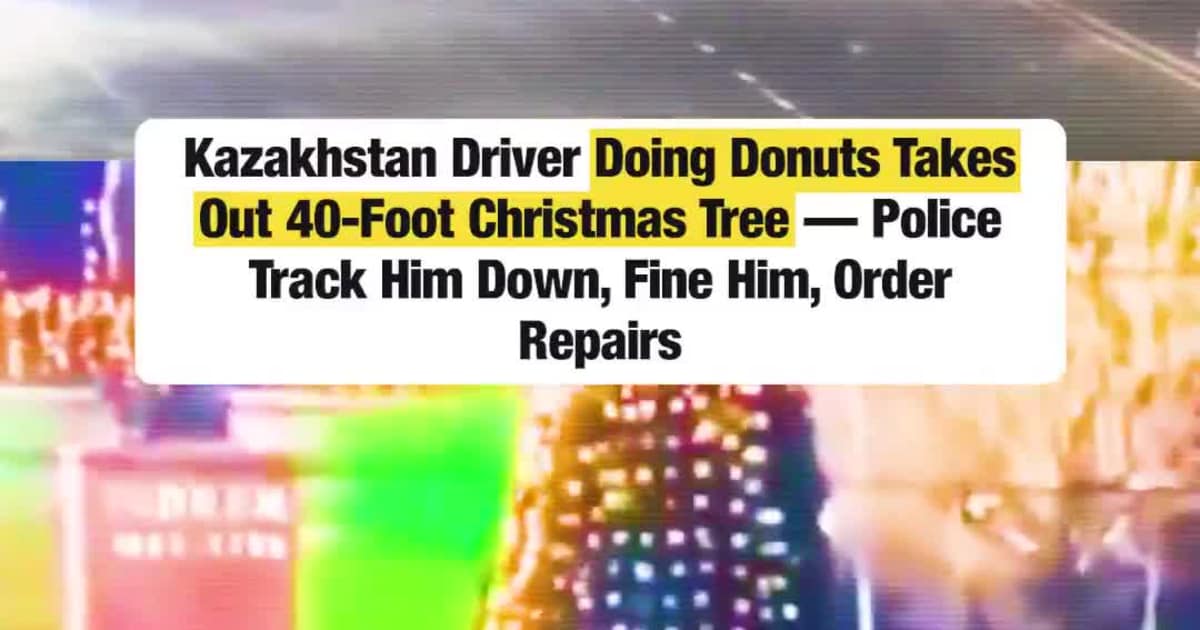 Kazakhstan Driver Doing Donuts Takes Out 40-Foot Christmas Tree — Police Track Him Down, Fine Him, Order Repairs