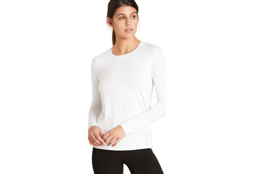 Boody Bambus T-shirt Dame Langermet Hvit Rund Hals