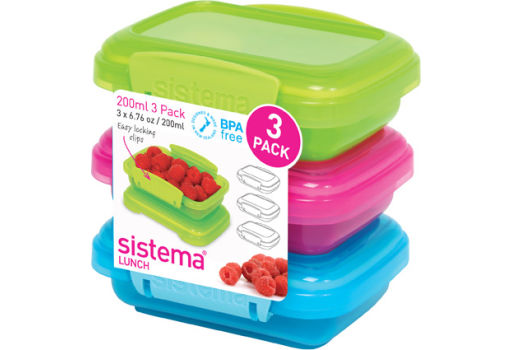 Sistema Opbevaringsboks 3-pack 200 ml Blå, pink, grøn 