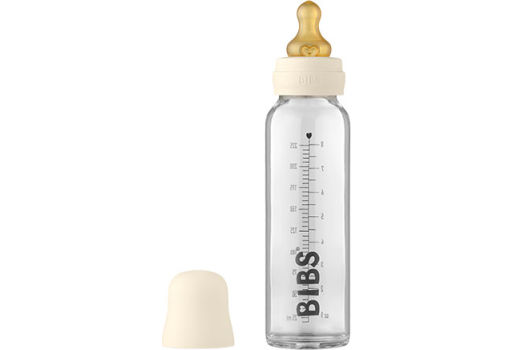 BIBS Baby Glass Bottle Complete Set Latex 225ml (Ivory)