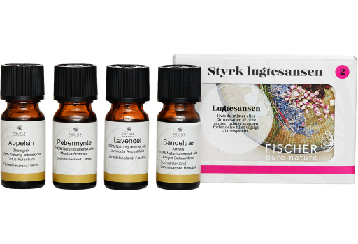 Fischer Pure Nature Styrk Luktesansen Kit 2, 4 X10 Ml Eteriske Oljer Appelsin Øko, Peppermynte, Lavendel, Sandeltre