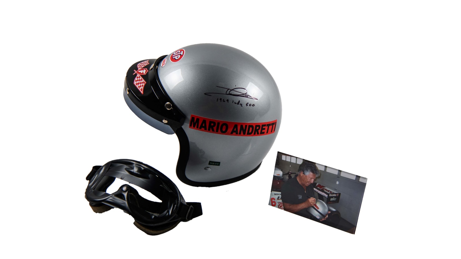 Autographed Mario Andretti Helmet, Goggles and Photograph at Kissimmee ...