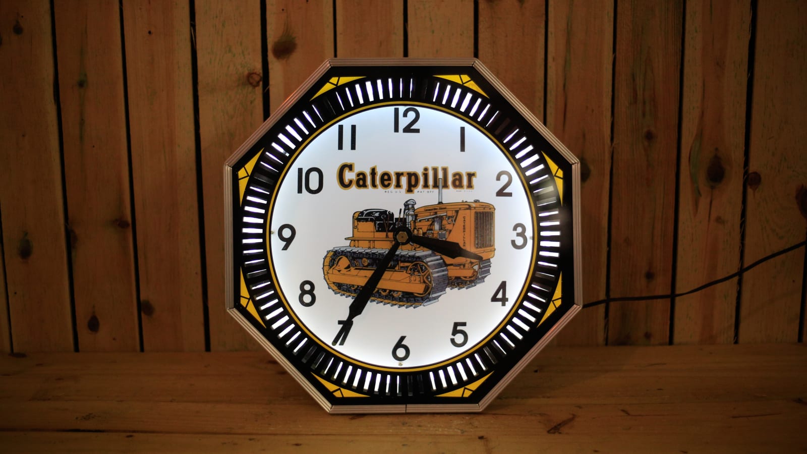Caterpillar Neon Clock, Reproduction 18x18 at Gone Farmin' Iowa Premier