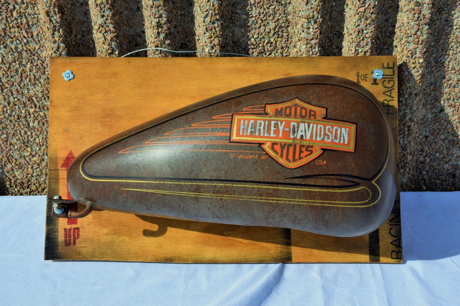 New Gas Tank Wall Art at Las Vegas Motorcycles 2021 as Z105 Mecum