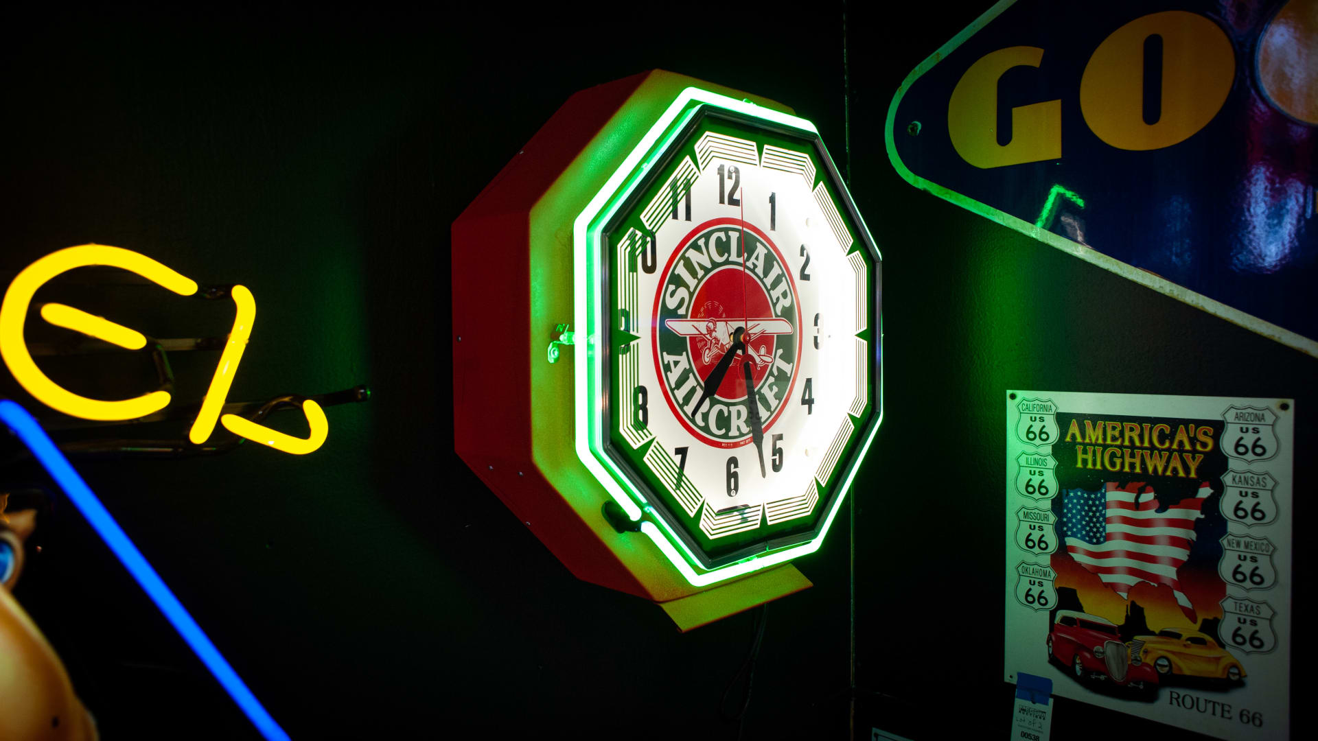 Sinclair Aircraft Neon Octagon Clock at The Eddie Vannoy Collection