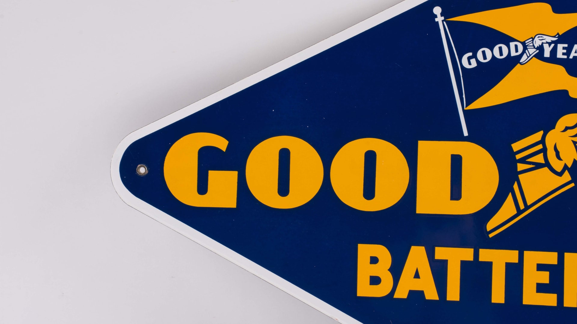 Goodyear Batteries SingleSided Porcelain Sign 48x27 at Harrisburg Road