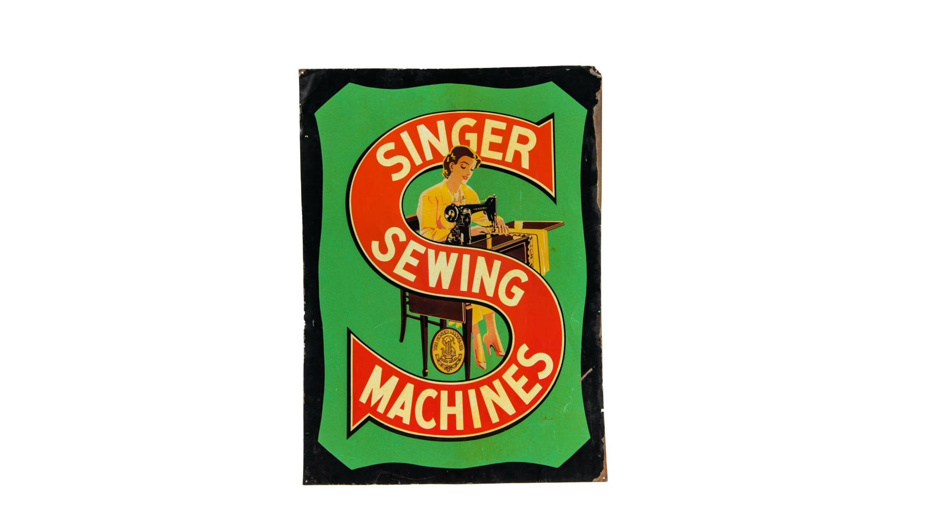 Singer Sewing Machines SingleSided Tin Sign at Gone Farmin' Spring Classic 2023 as B7 Mecum