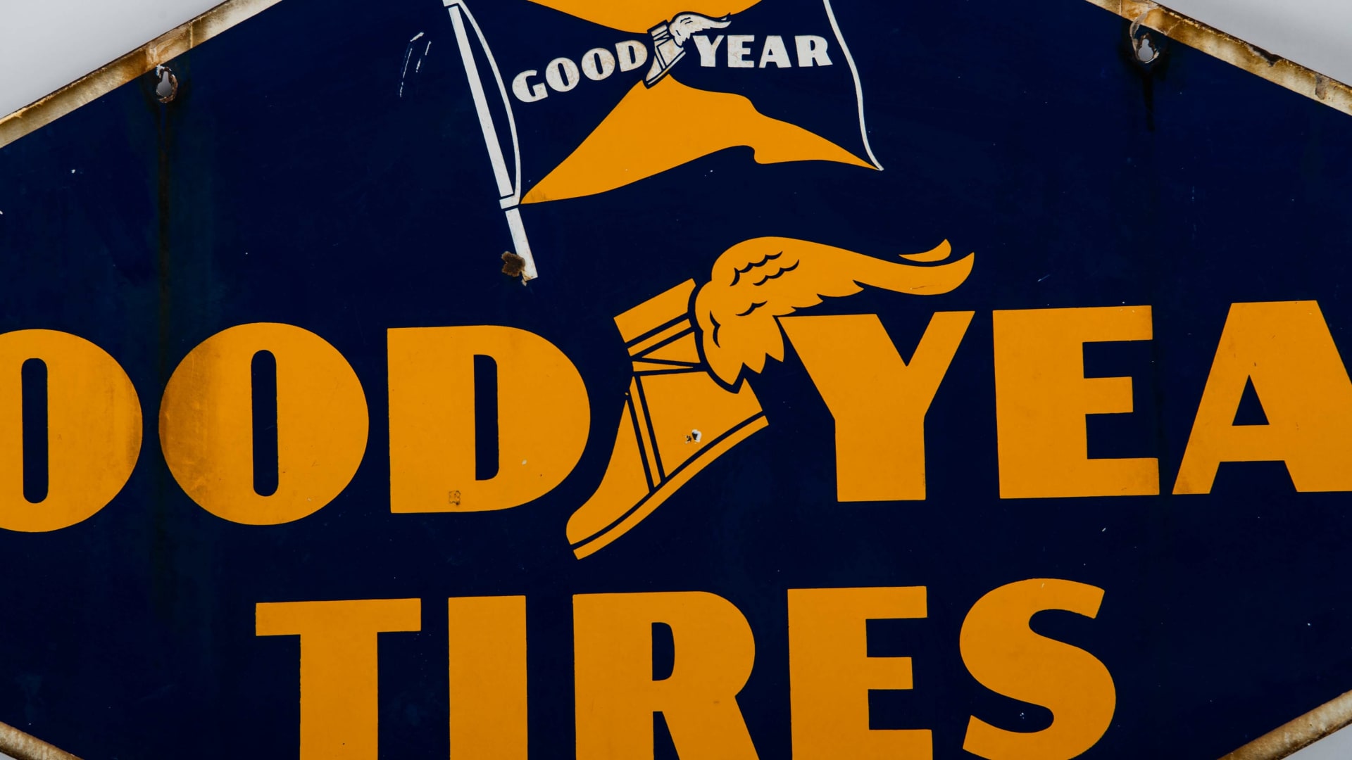 1950s Goodyear Tires DoubleSided Porcelain Sign at Gone Farmin' Spring