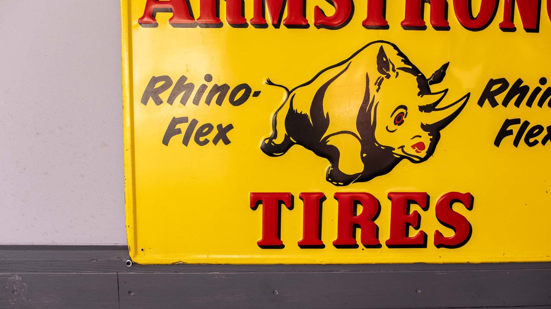 1961 Armstrong Tires RhinoFlex SingleSided Tin Sign at The World’s Largest Road Art Auction