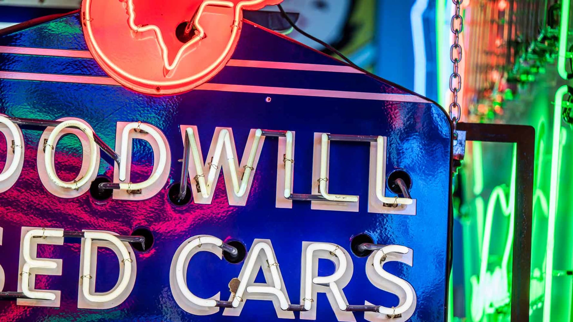 Pontiac Goodwill Used Cars DoubleSided Porcelain Neon Sign at The