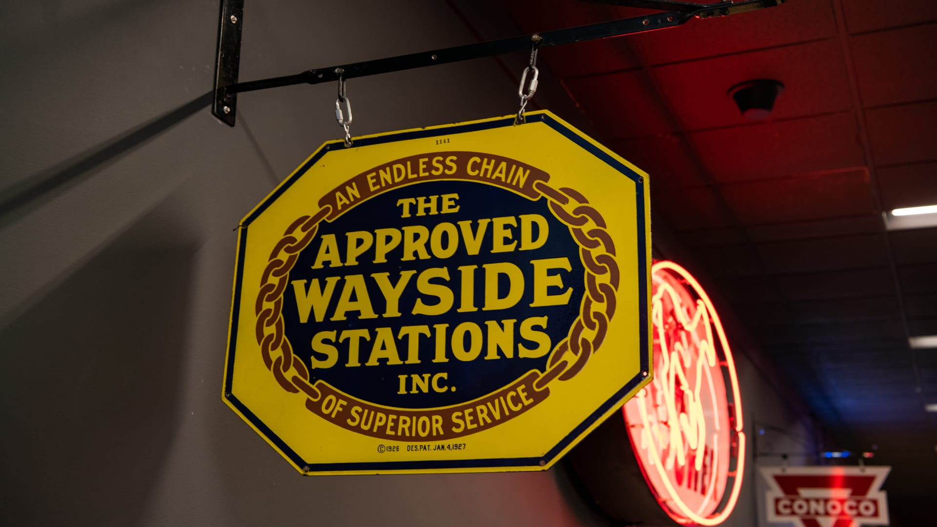 1927 The Approved Wayside Stations Inc. DoubleSided Porcelain Sign at