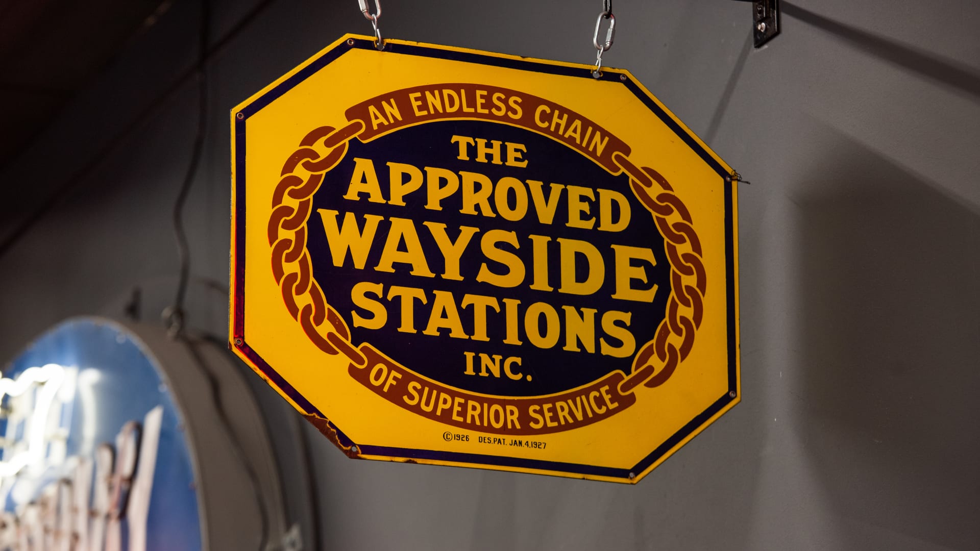 1927 The Approved Wayside Stations Inc. DoubleSided Porcelain Sign at