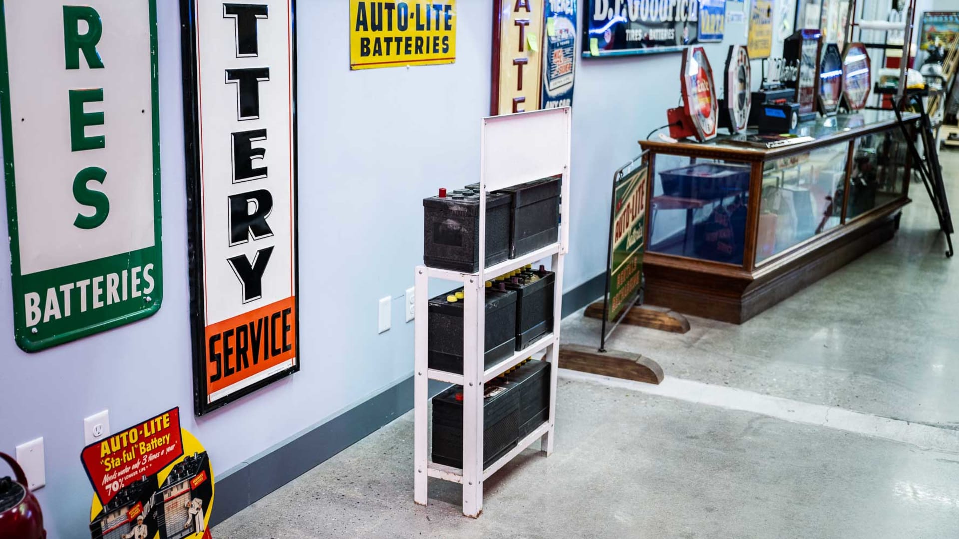 Phillips 66 Quality Batteries Display Rack and Assorted Batteries at