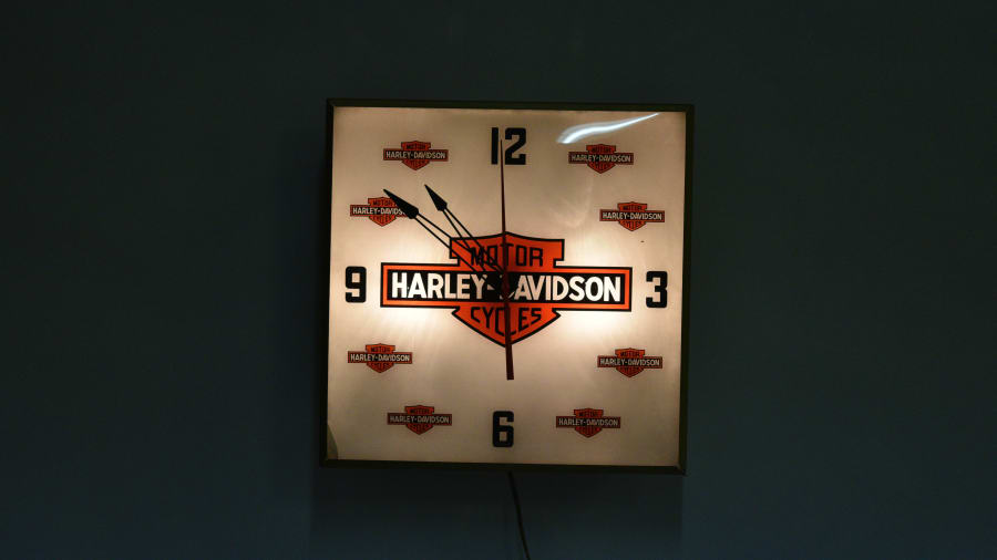Harley Davidson Light Up Clock 16x3x16 at Davenport 2020 as M131