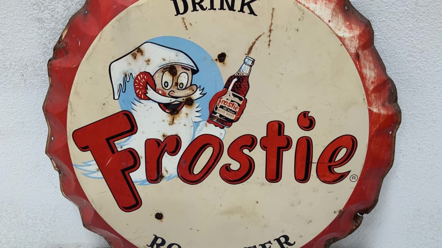 1960s Frostie Root Beer Die Cut Tin Bottle Cap 30in at Las Vegas 2019