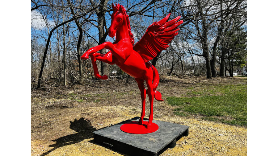 Flying Horse Statue at Indy Road Art 2022 as M65 Mecum Auctions