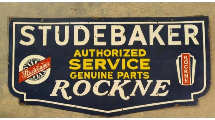 Studebaker Racing Sign Studebaker Rockne Double-Sided Porcelain Sign at Indy 2023 as M45 ...