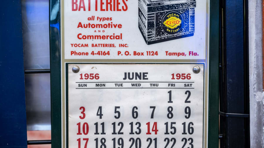 1956 Yocam Batteries Single Sided Tin Calendar at The World s Largest