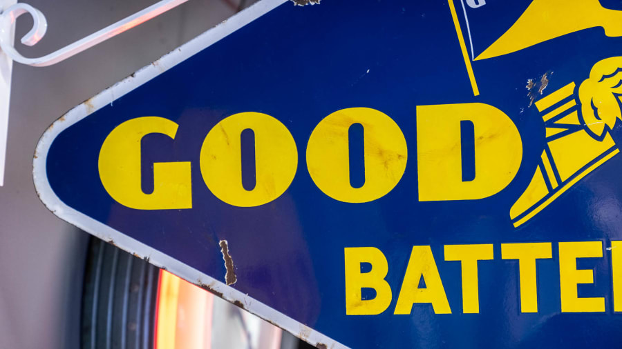 1945 Goodyear Batteries DoubleSided Porcelain Sign at The World’s