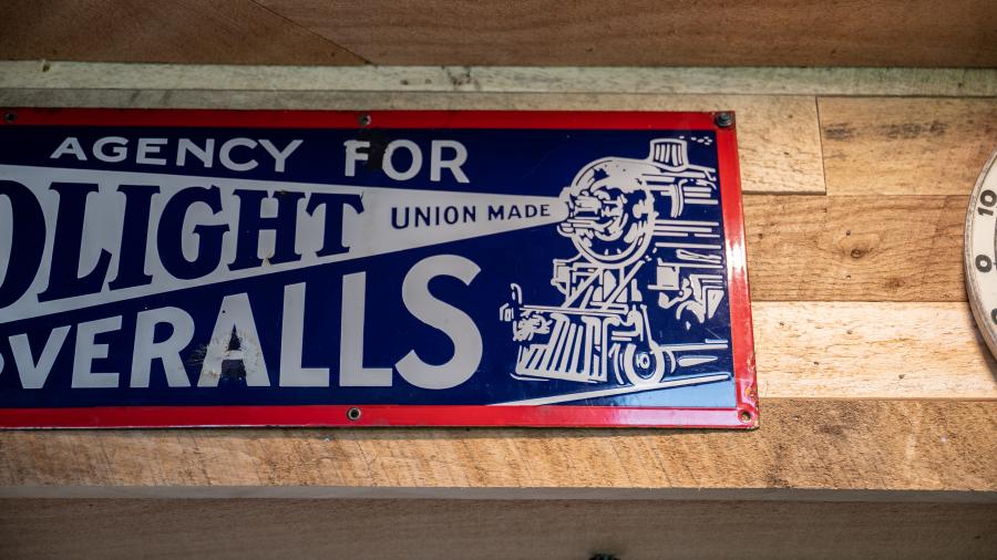 1930s Headlight Overalls Single-Sided Porcelain Sign For Sale At