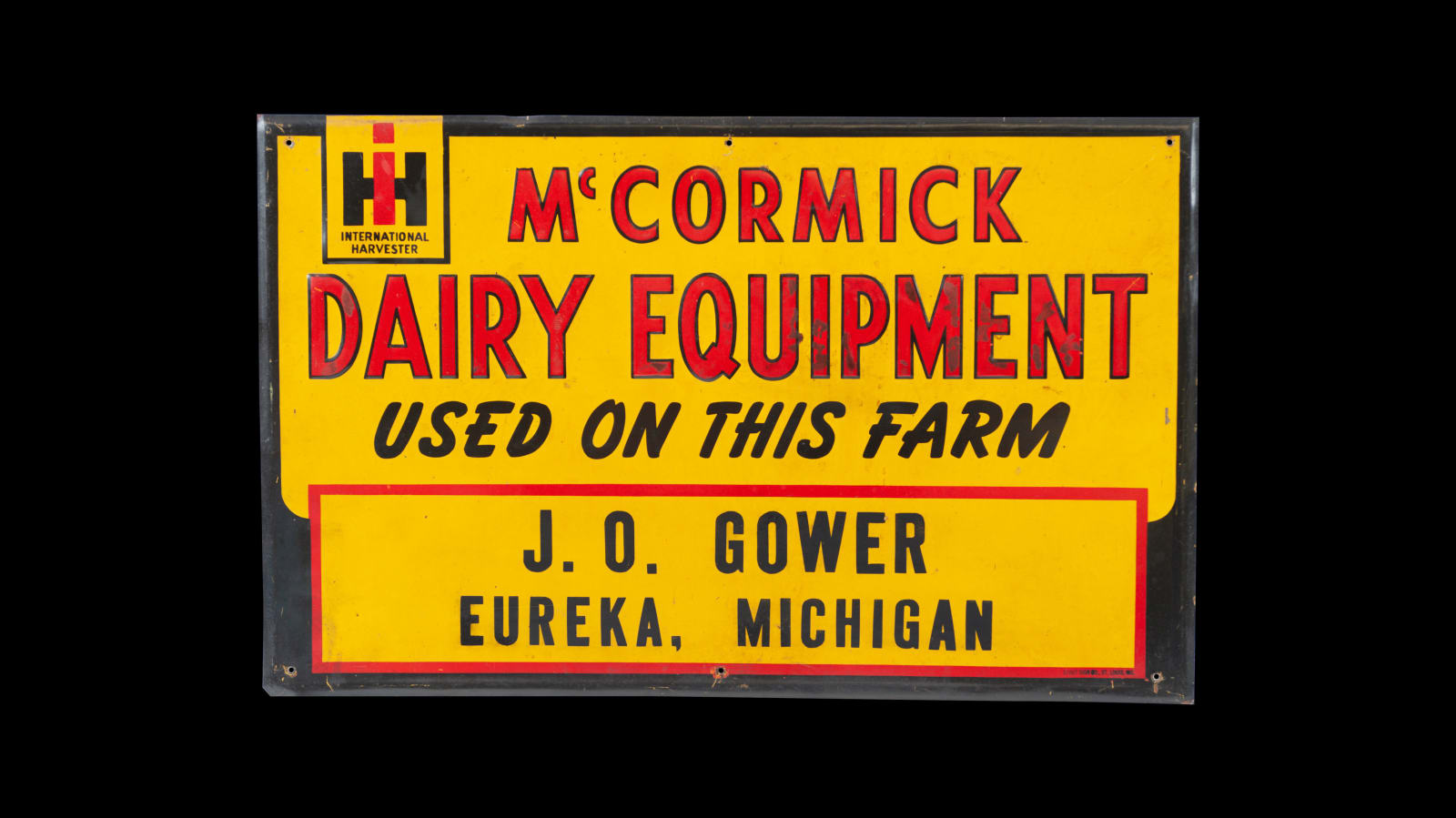 Original IH Mccormick Dairy Equipment Embossed Tin Tacker Sign 23x14 at