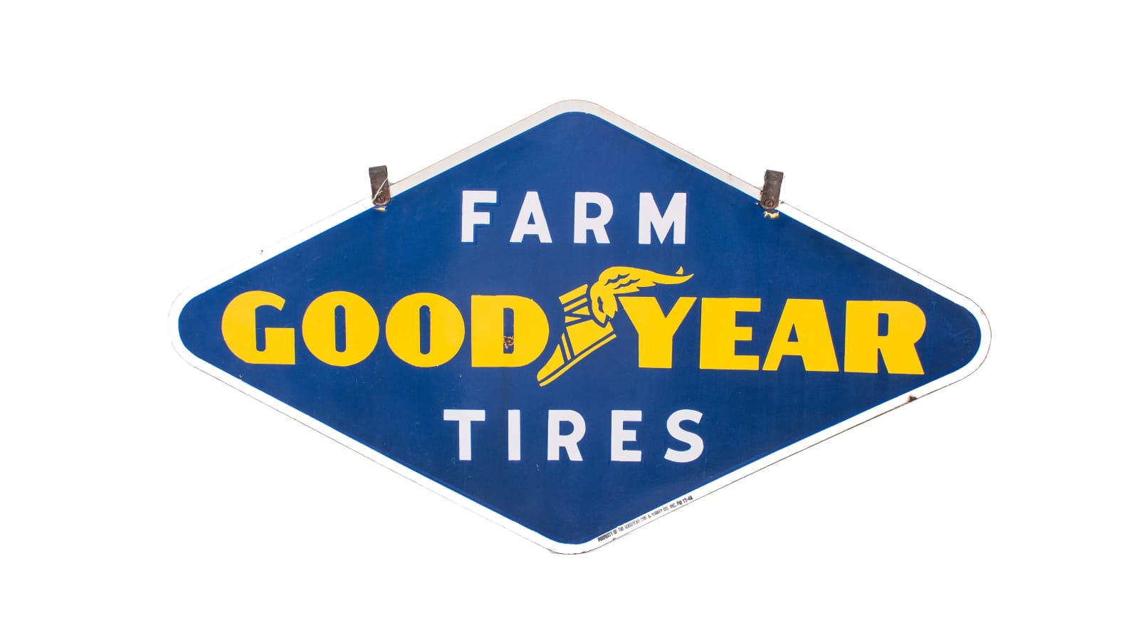 1940s Goodyear Farm Tires Porcelain Sign With Winged Foot Logo 48x27 at