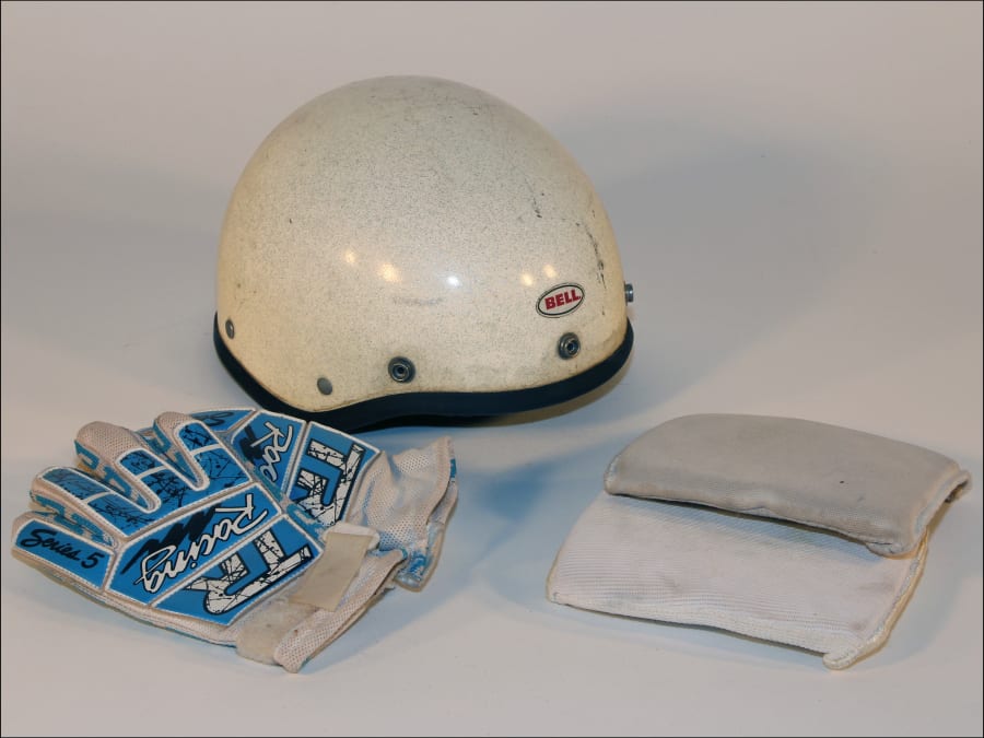 Buzz Bundy Helmet Gloves And Pads at Santa Monica 2013 as F147 Mecum