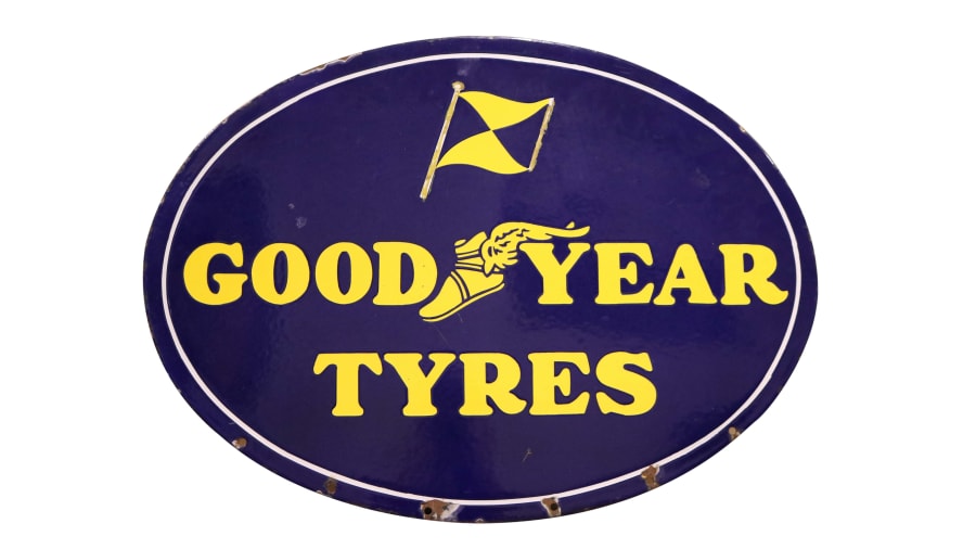 1950s Goodyear Tyres Double-Sided Porcelain 18x24 for Sale at Auction